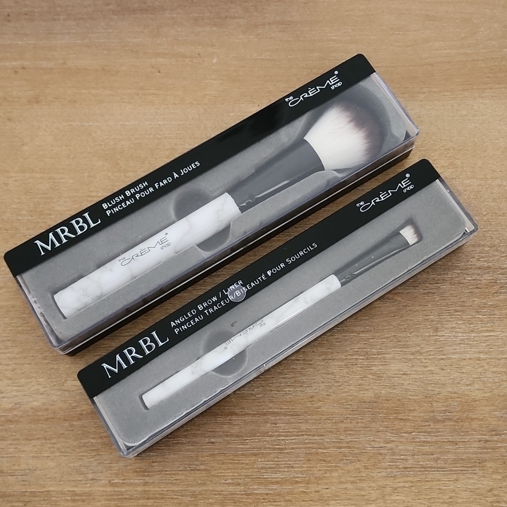 The Creme Shop MRBL Marble Makeup Brush Set Blush & Angled Brow Brush NEW - Picture 2 of 10